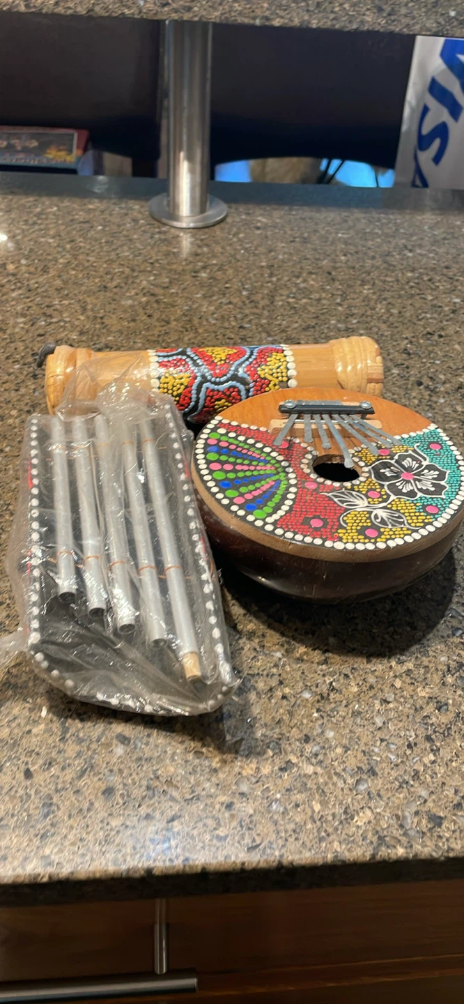 Kalimba Thumb Piano & Bamboo Rainstick Set