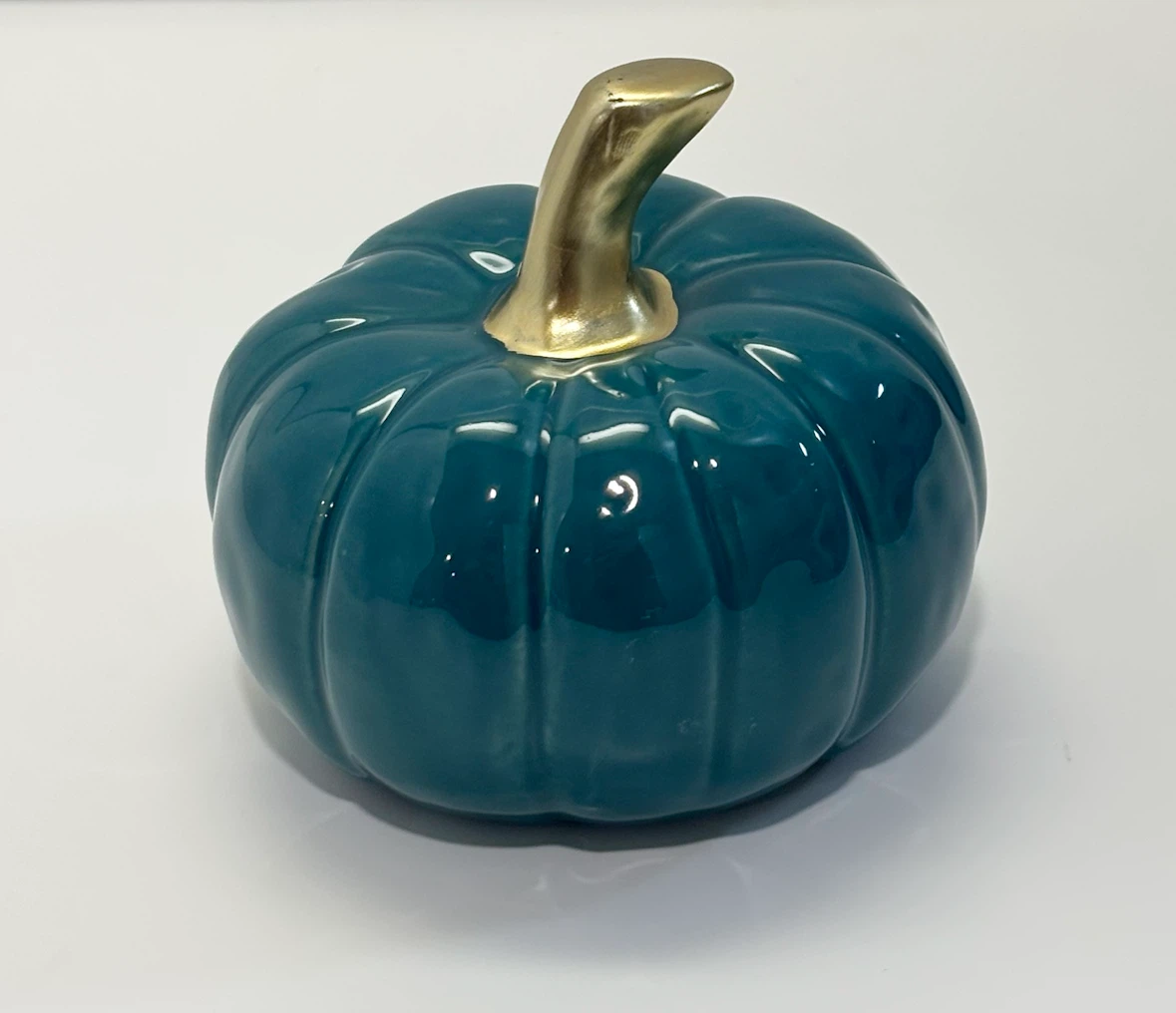 Teal Ceramic Pumpkin with Gold Stem