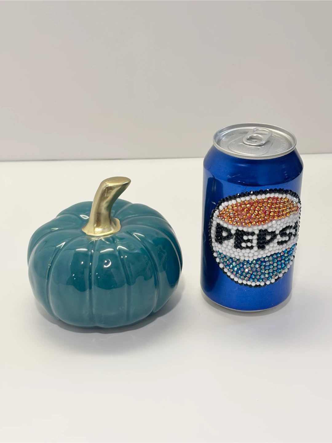 Teal Ceramic Pumpkin with Gold Stem - photo 2