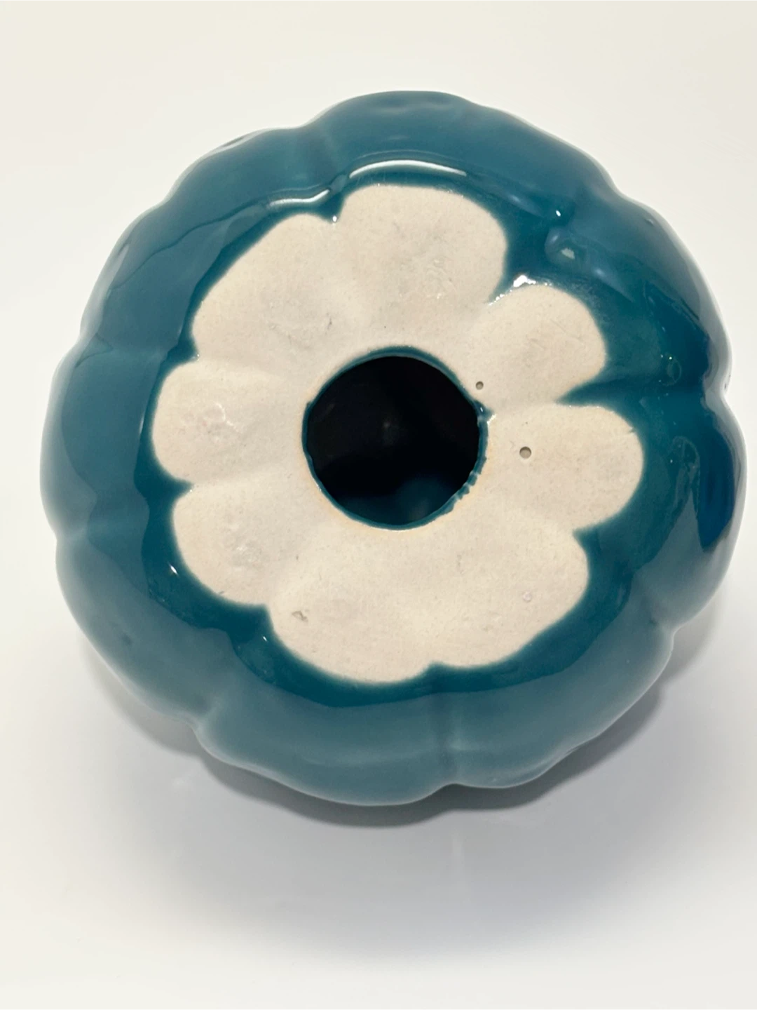 Teal Ceramic Pumpkin with Gold Stem - photo 3