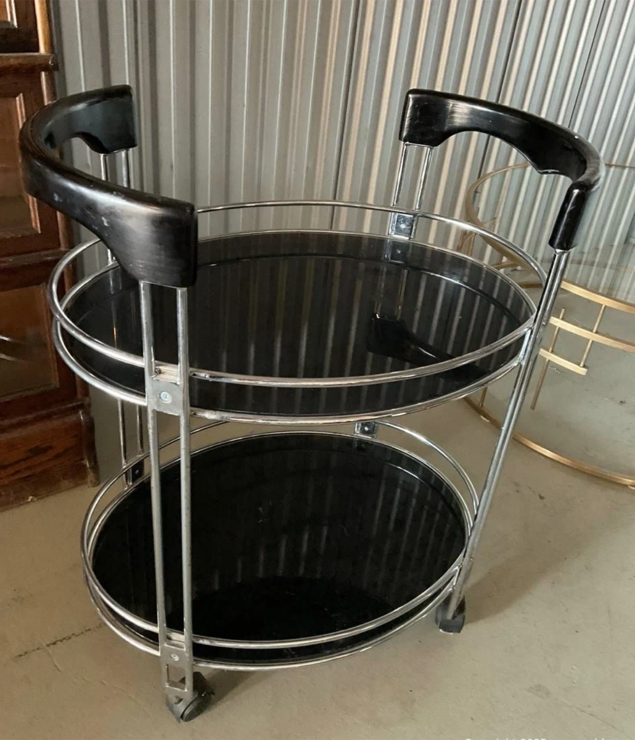 2-Tier Bar Cart with Black Glass Shelves - photo 2