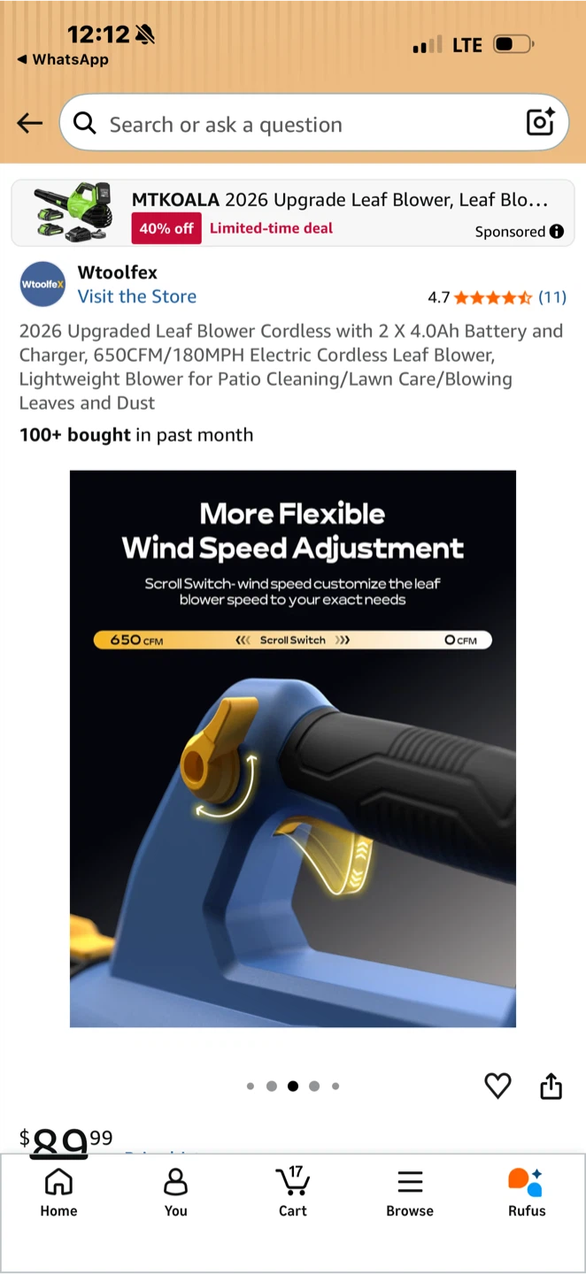Wtoolfex Cordless Leaf Blower with 2 Batteries - photo 4