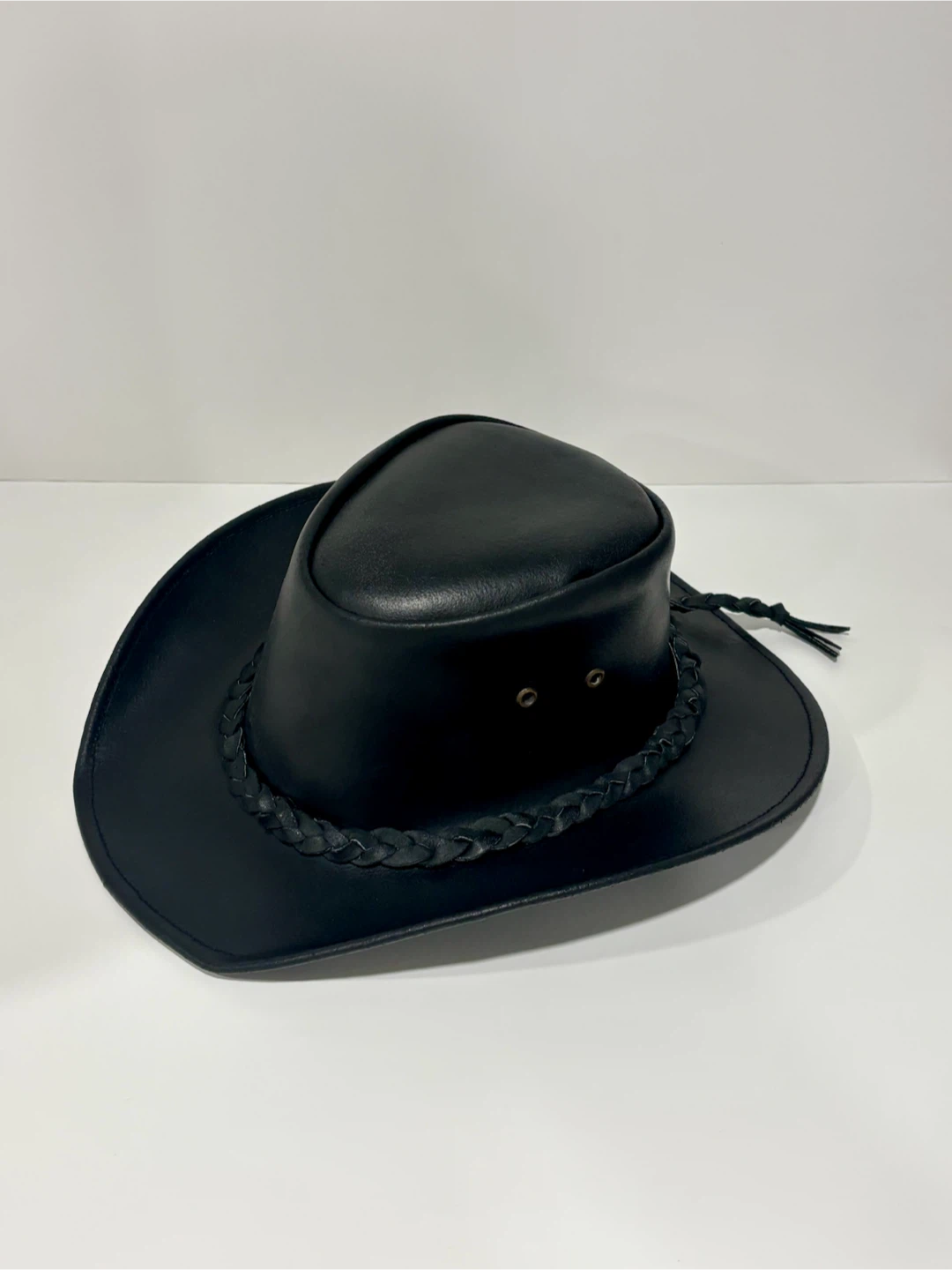 Black Genuine Leather Cowboy Hat - Size M
