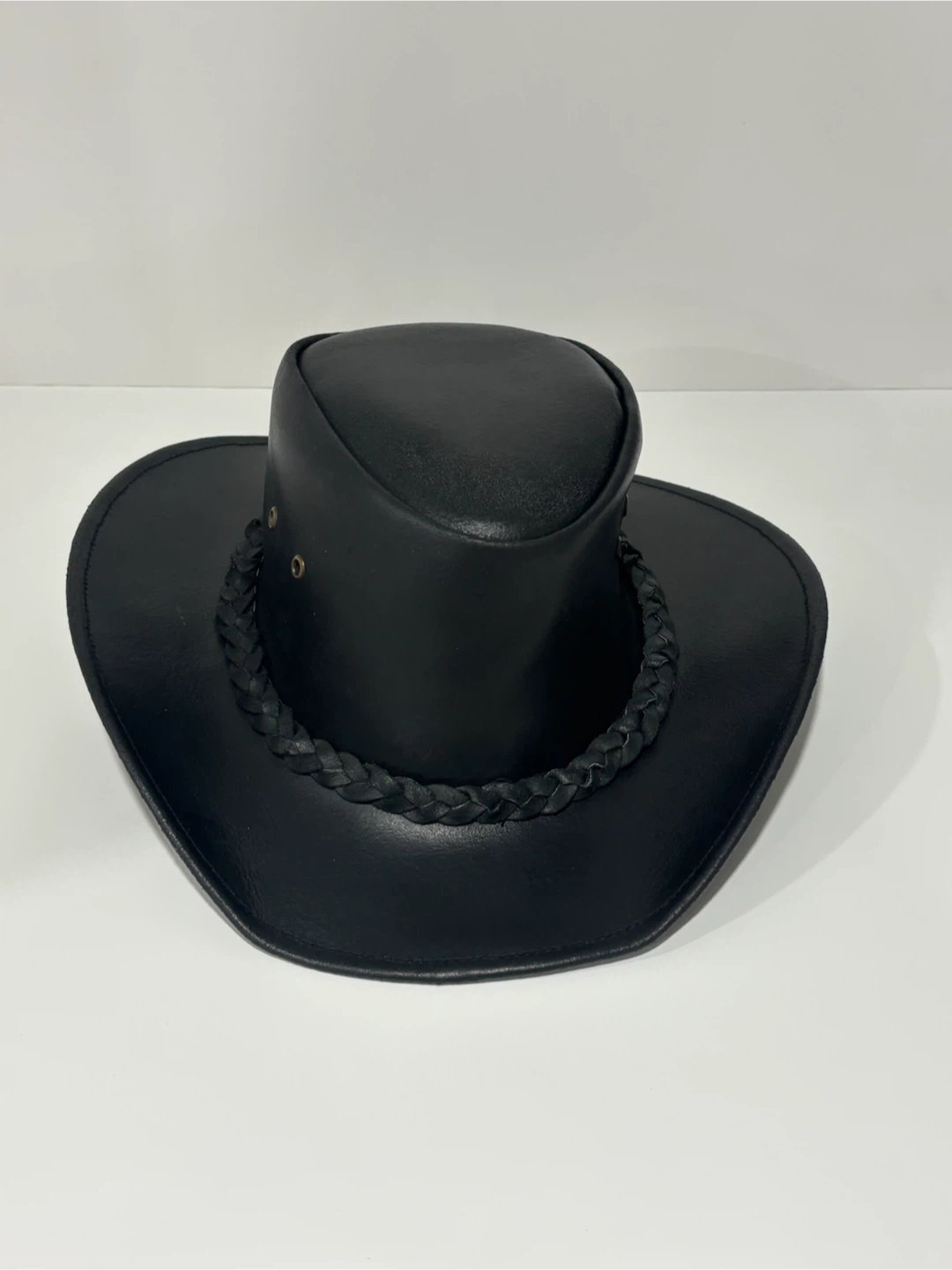 Black Genuine Leather Cowboy Hat - Size M - photo 2