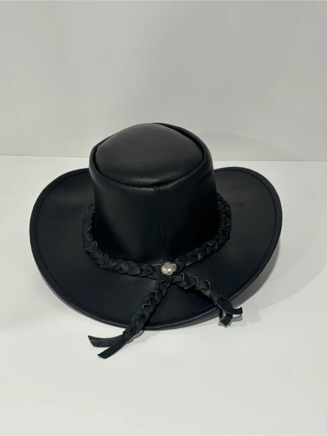 Black Genuine Leather Cowboy Hat - Size M - photo 3