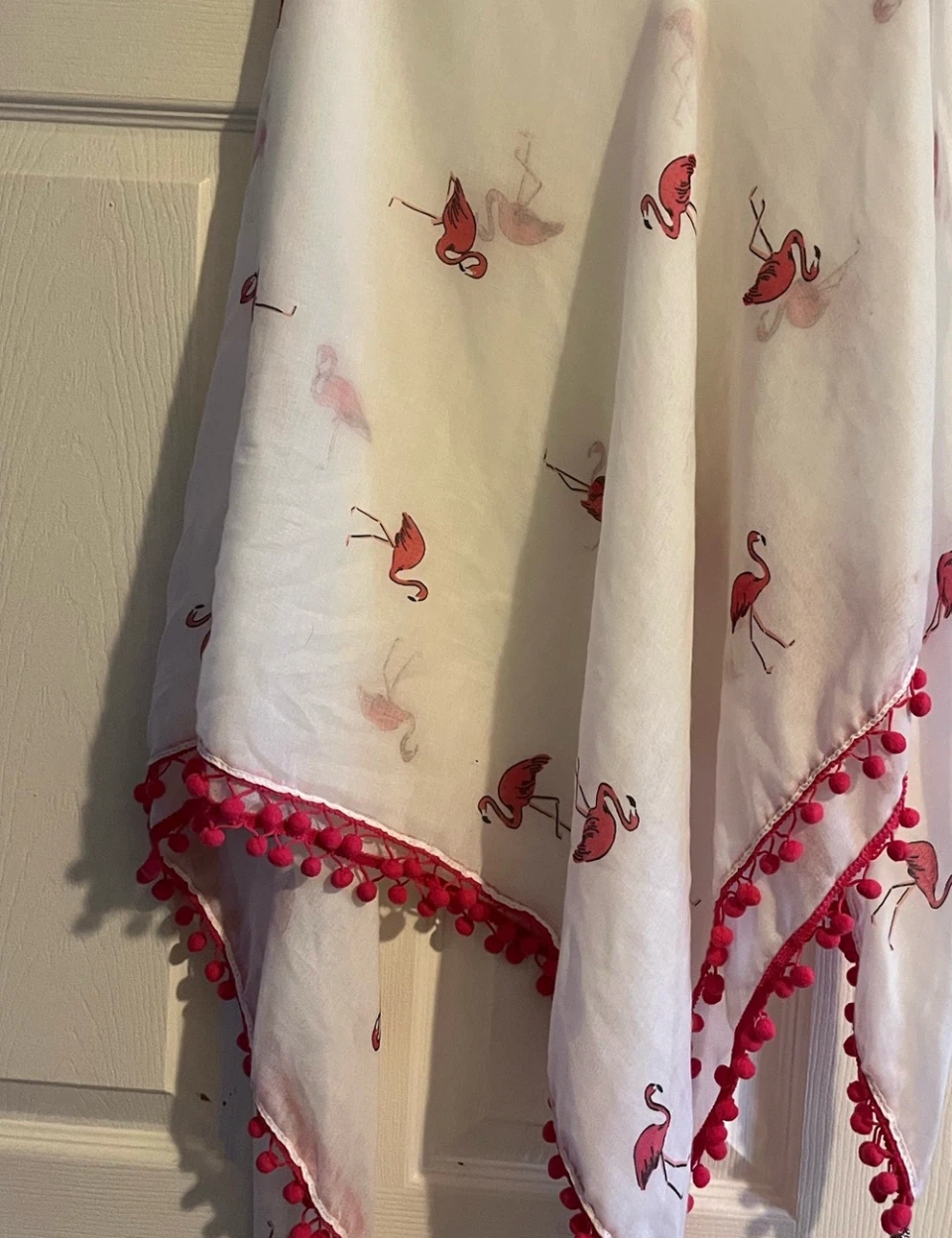 Oversized Flamingo Print Scarf with Pom Pom Trim - photo 2