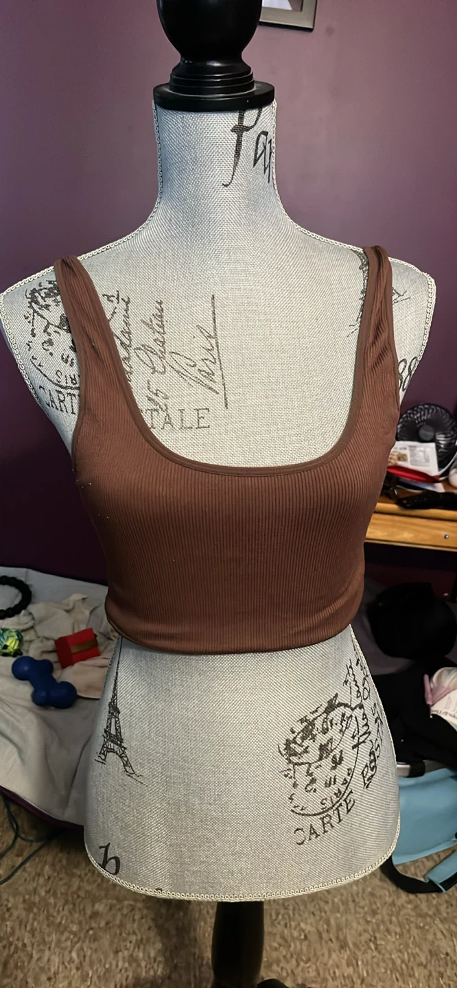 Brown Ribbed Crop Tank Top