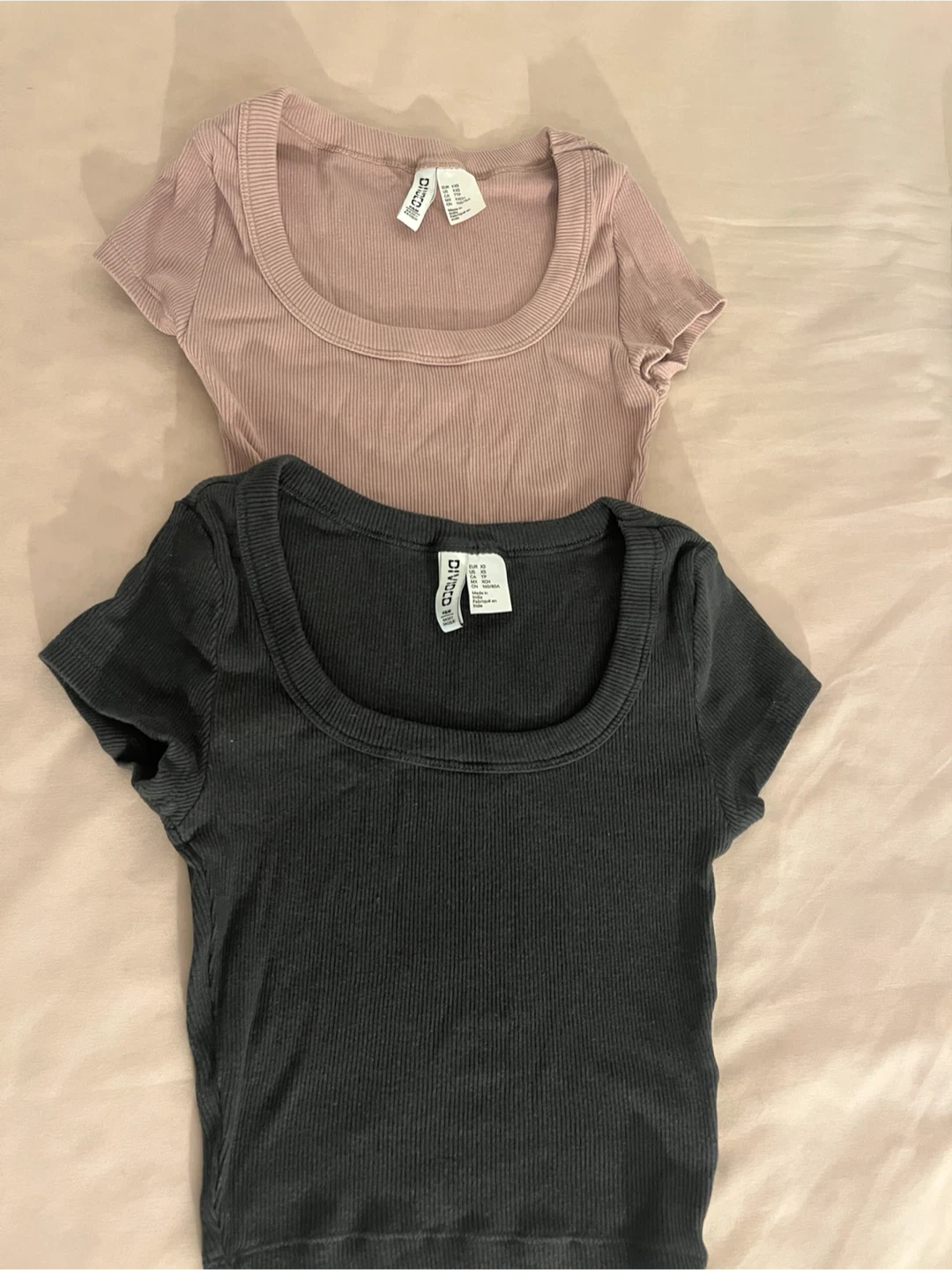 H&M Divided Ribbed Basic Crop Tops in Grey & Pink