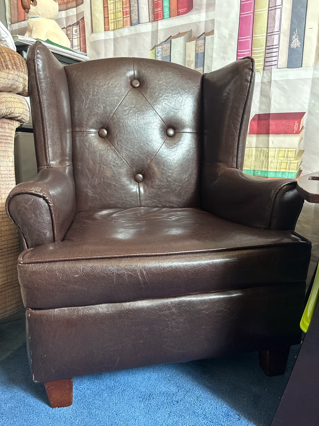 CHILD SIZE Brown Faux Leather Wingback Accent Chair