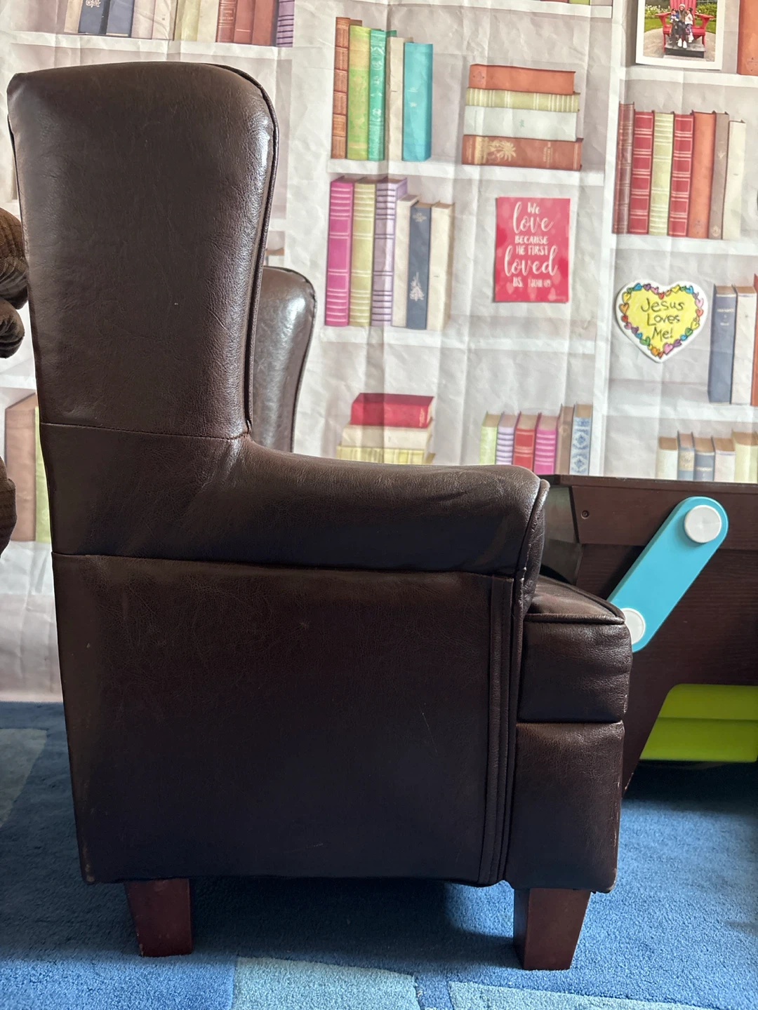 CHILD SIZE Brown Faux Leather Wingback Accent Chair - photo 3