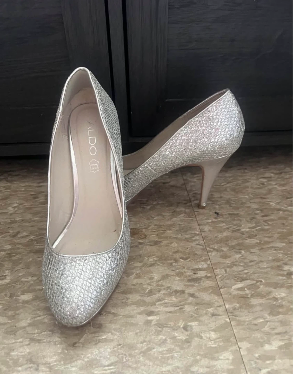 ALDO Silver Glitter Heels