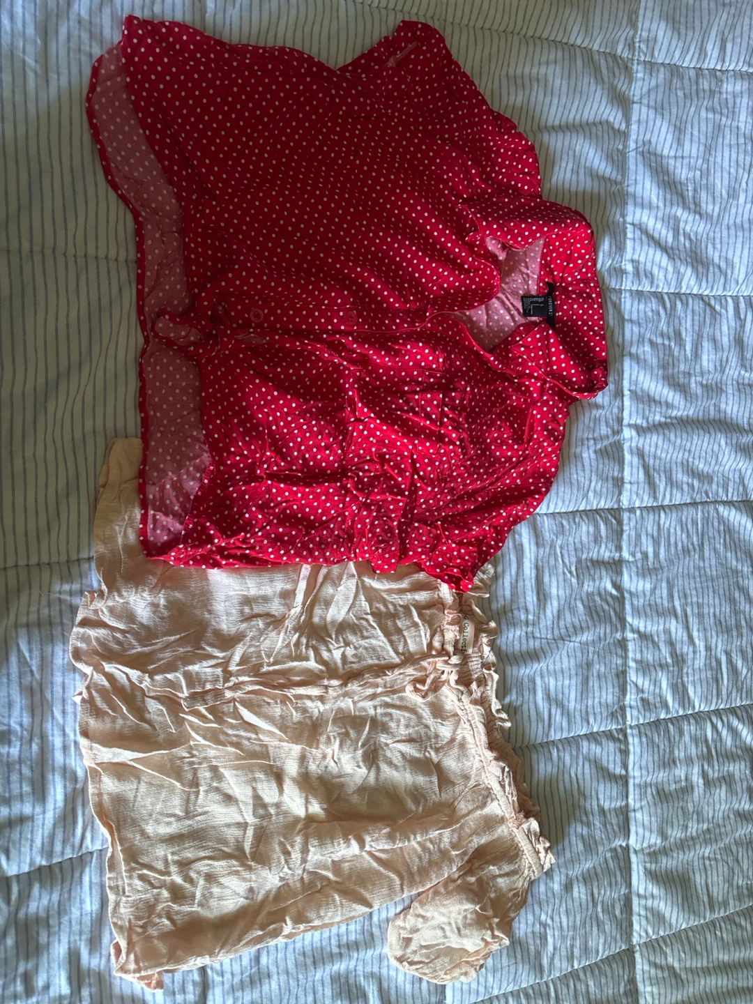 Red Polka Dot Blouse and Peach blouse bundle