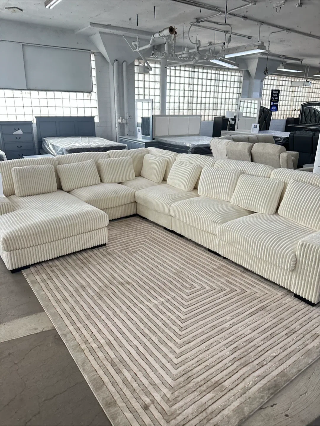 Cream Corduroy Sectional Sofa