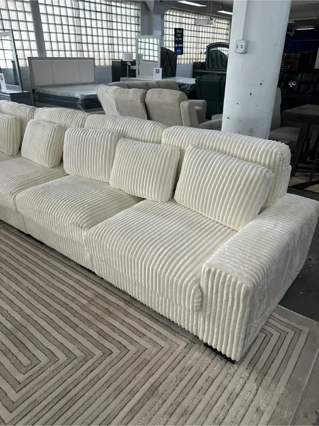 Cream Corduroy Sectional Sofa - photo 2