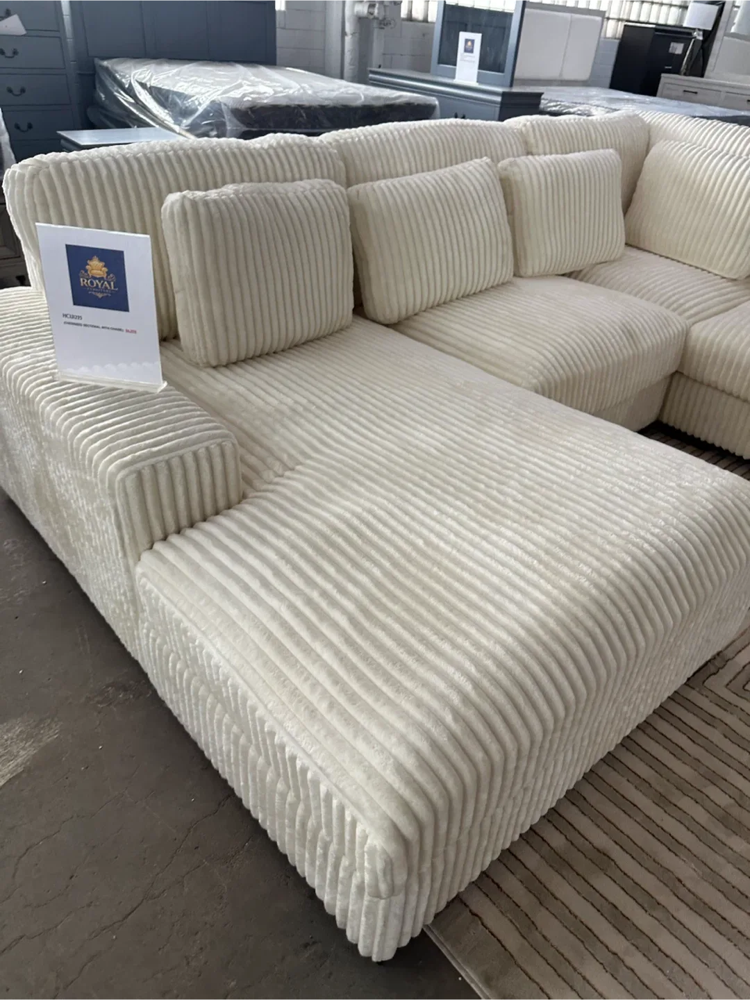Cream Corduroy Sectional Sofa - photo 3