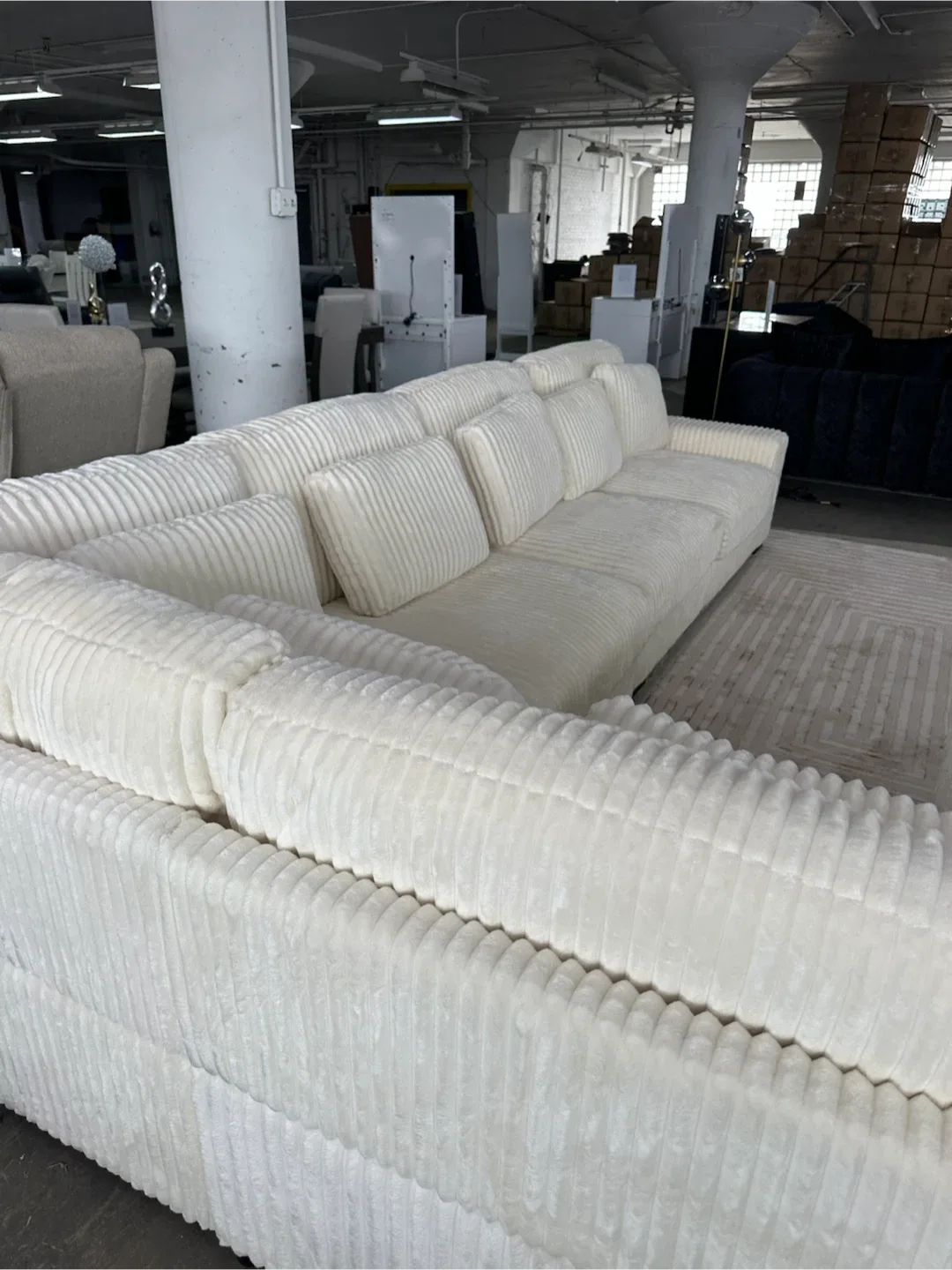 Cream Corduroy Sectional Sofa - photo 4