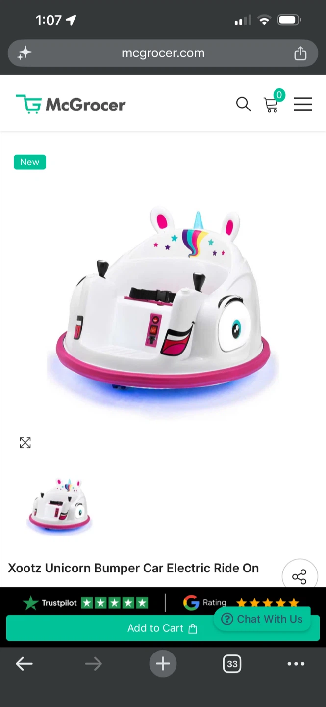 Xootz Unicorn Bumper Car Electric Ride On - photo 2
