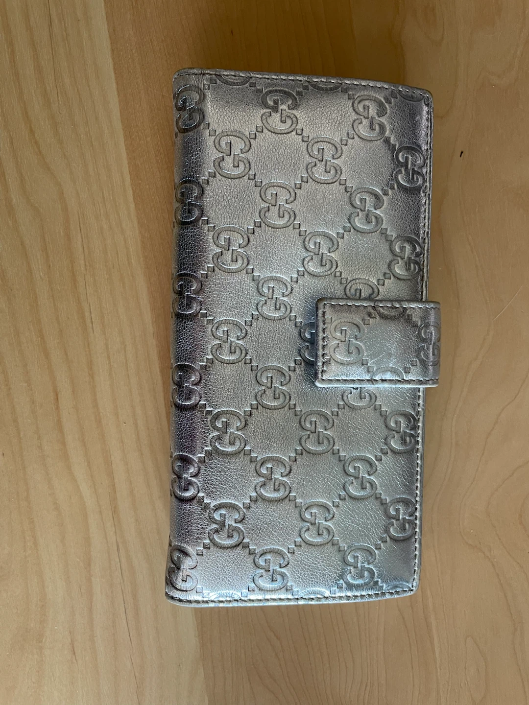 Gucci Silver Embossed Monogram Long Wallet