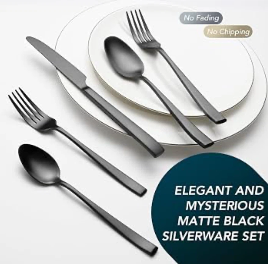 40-Piece Matte Black Stainless Steel Silverware Set - photo 2