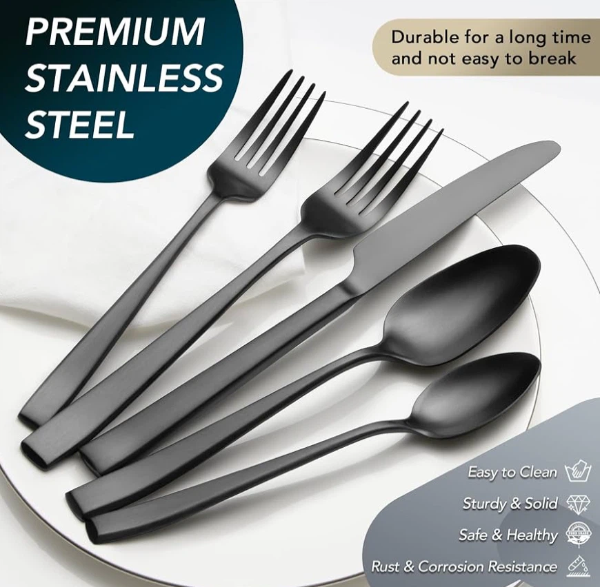 40-Piece Matte Black Stainless Steel Silverware Set - photo 3