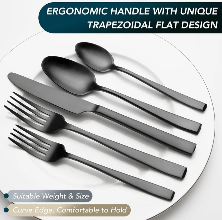 40-Piece Matte Black Stainless Steel Silverware Set - photo 5