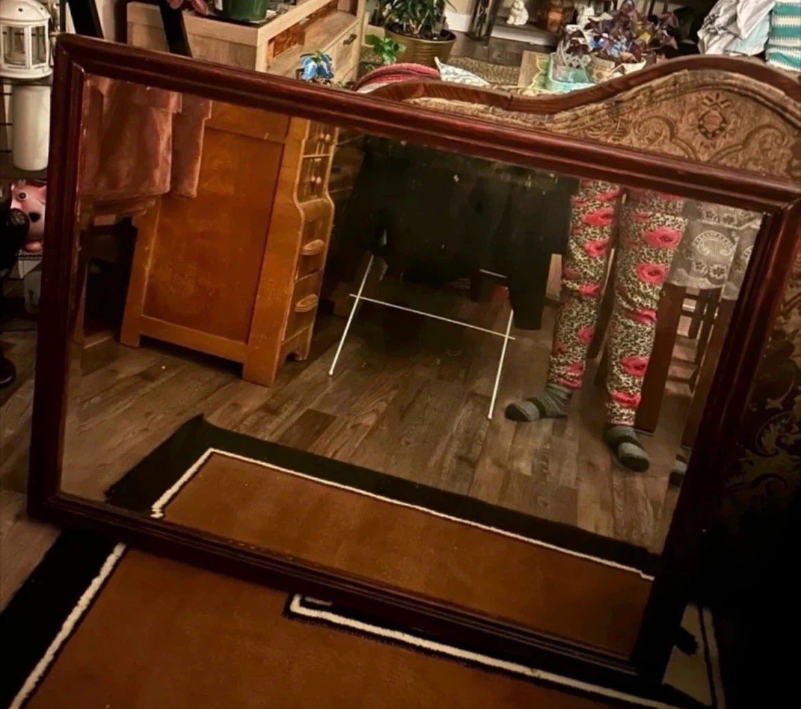 Large Decorative Mirror with Dark Wood Frame