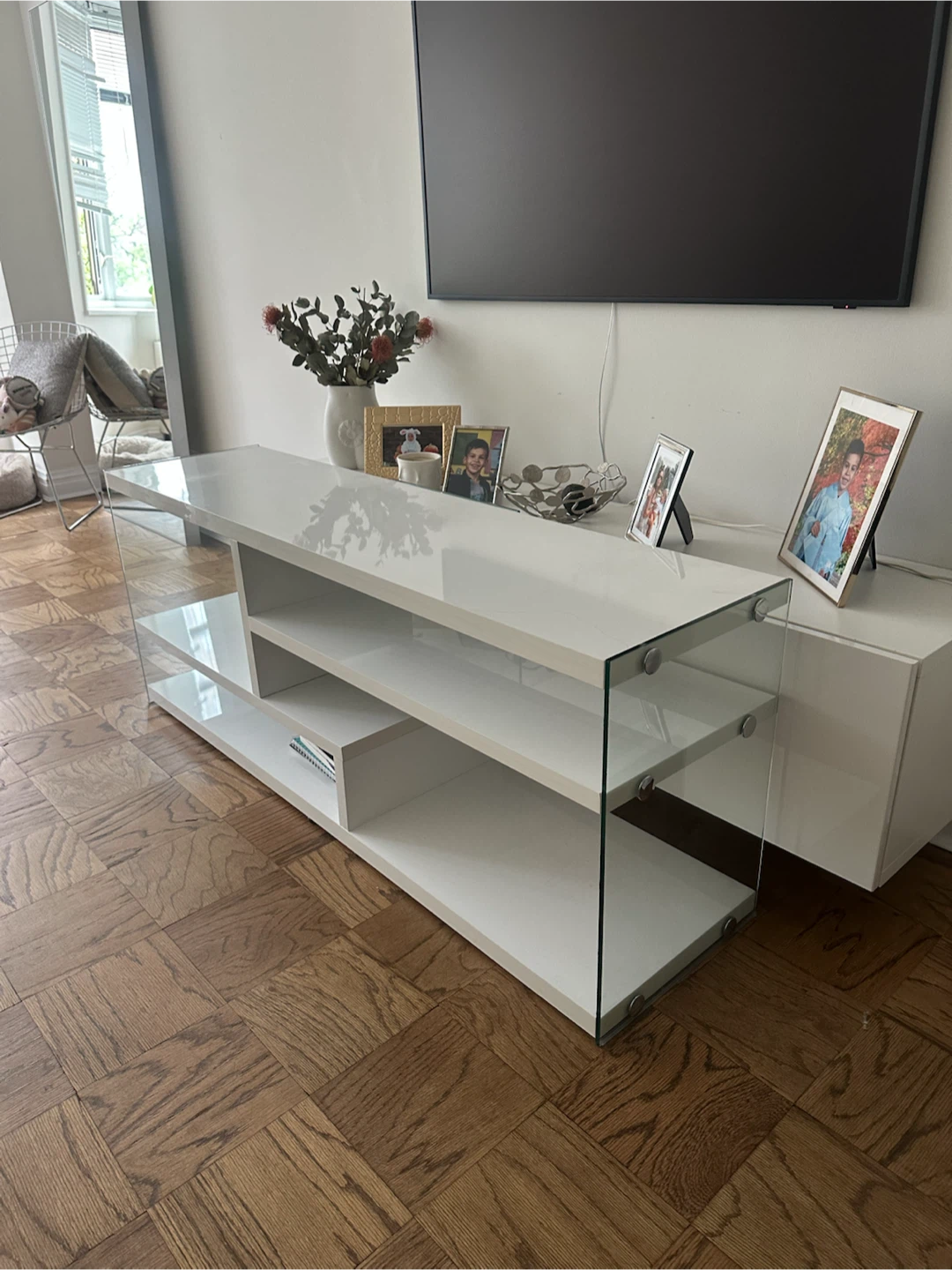 White Entertainment TV Stand with Glass Sides - photo 2