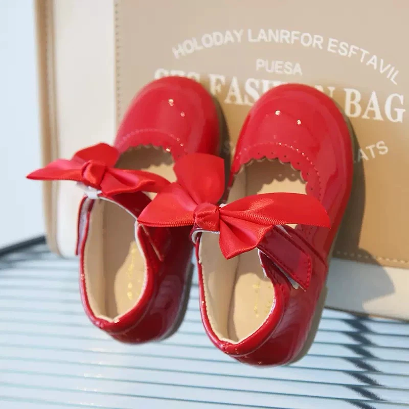 Red Patent Mary Jane Shoes with Bows