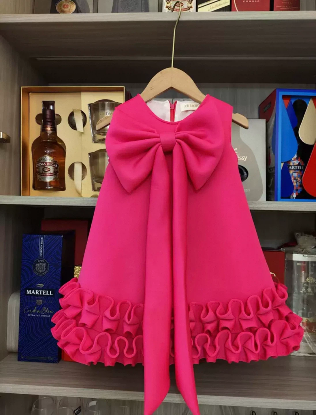Girl's Pink Bow Dress with Ruffles