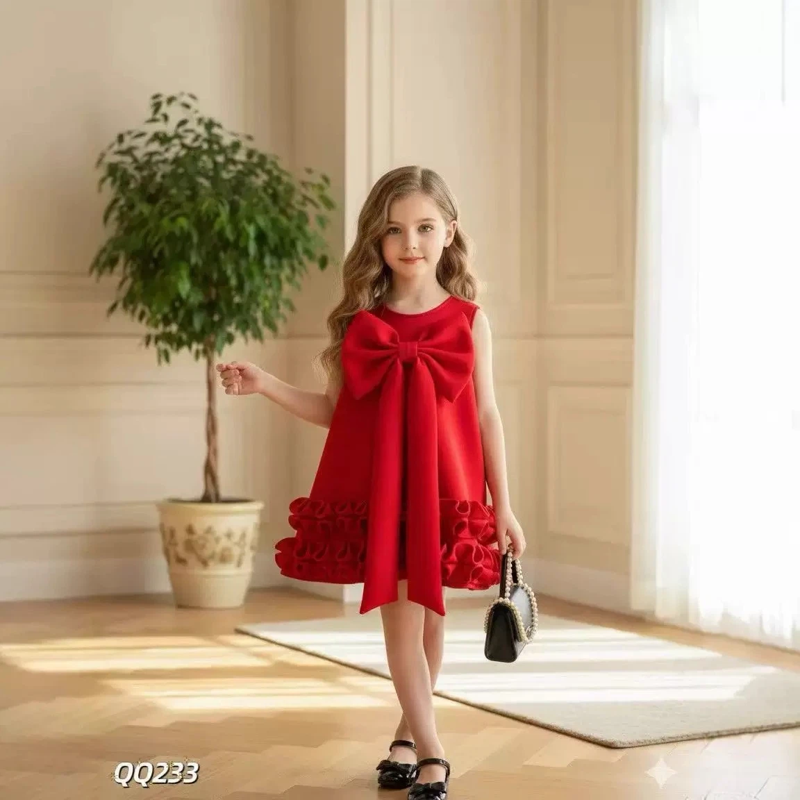 Girl's Pink Bow Dress with Ruffles - photo 2