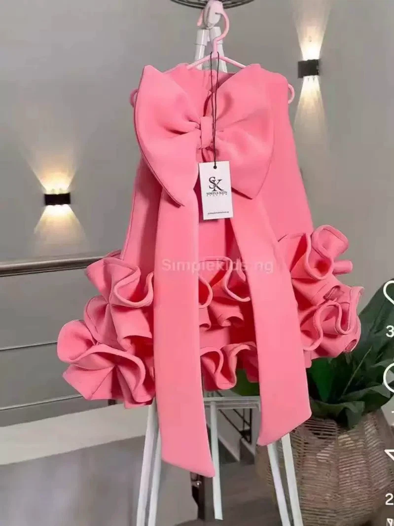 Girl's Pink Bow Dress with Ruffles - photo 3