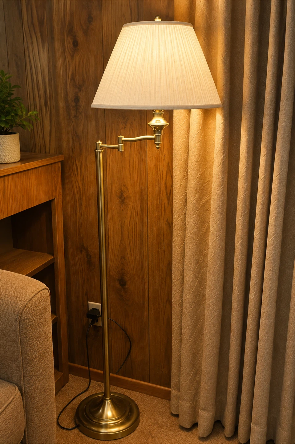 Adjustable Brass Floor Lamp with Cream Shade