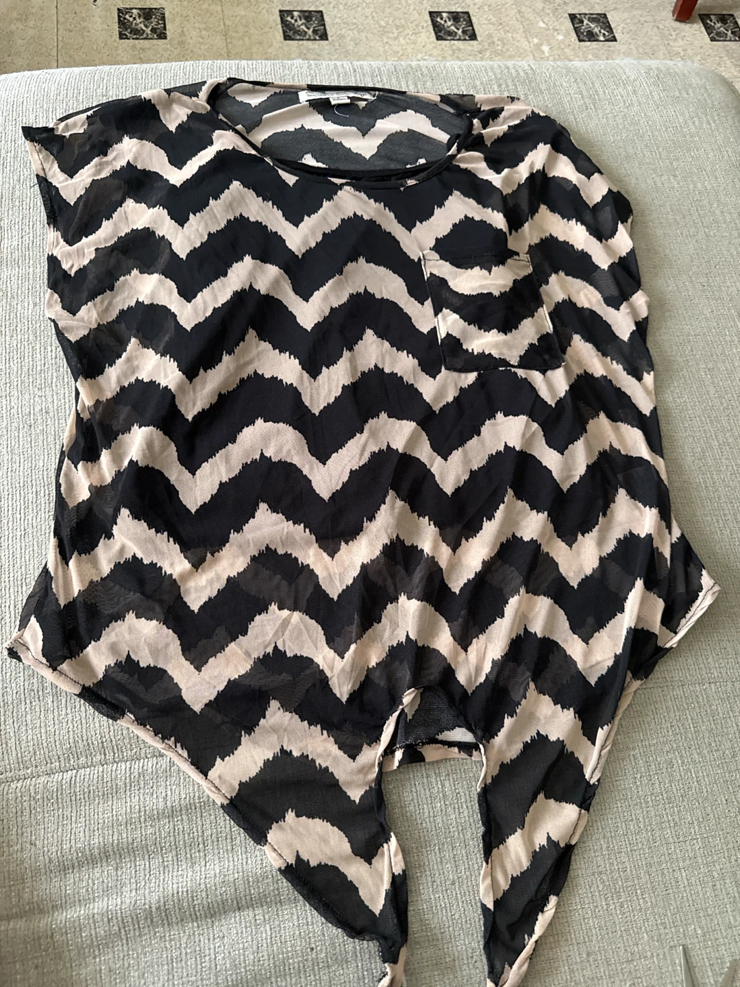 Womens Sheer Zigzag Print Knit Top
