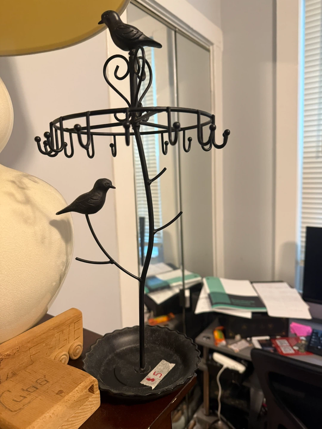 Black Metal Bird Tree Jewelry Organizer