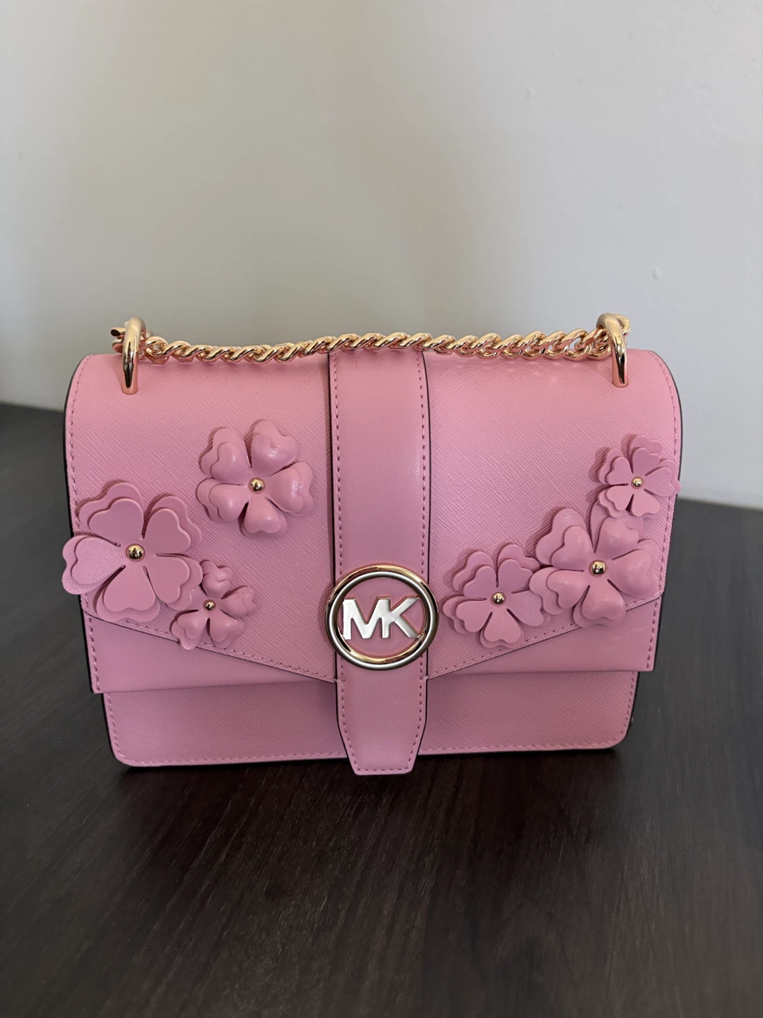 Michael Kors Greenwich Pink Flower Chain Shoulder Bag