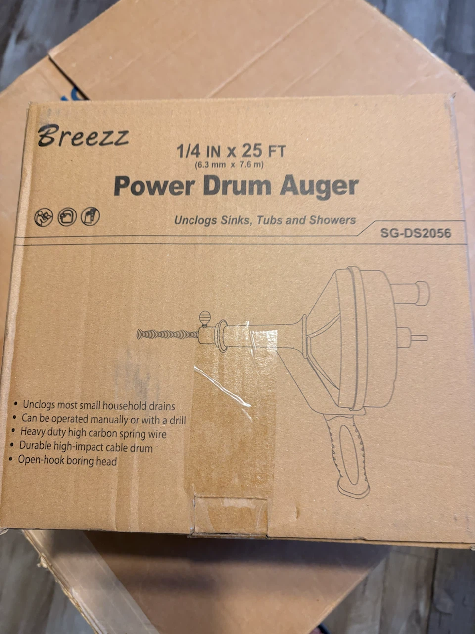 Breezz Power Drum Auger Drain Cleaner - 25 FT