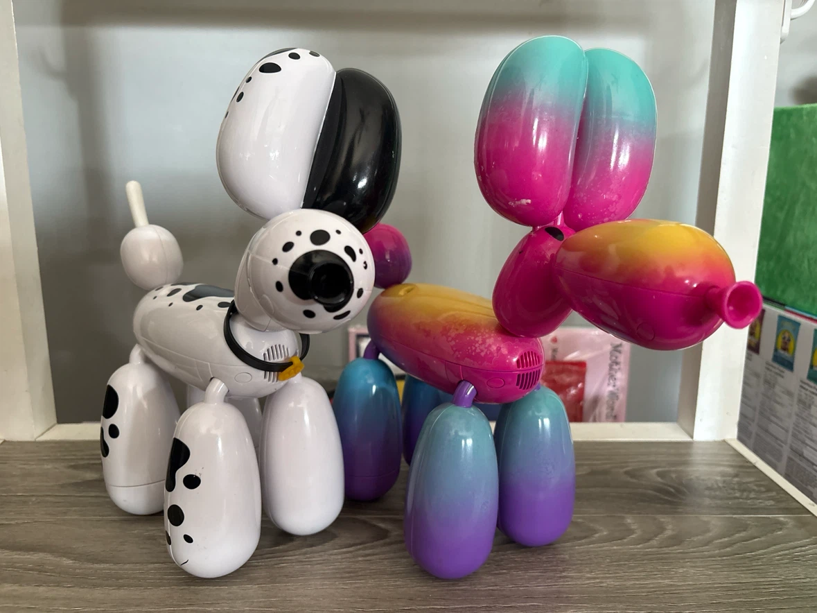 2 Squeakee Balloon Dog Toy - Dalmatian and Rainbow