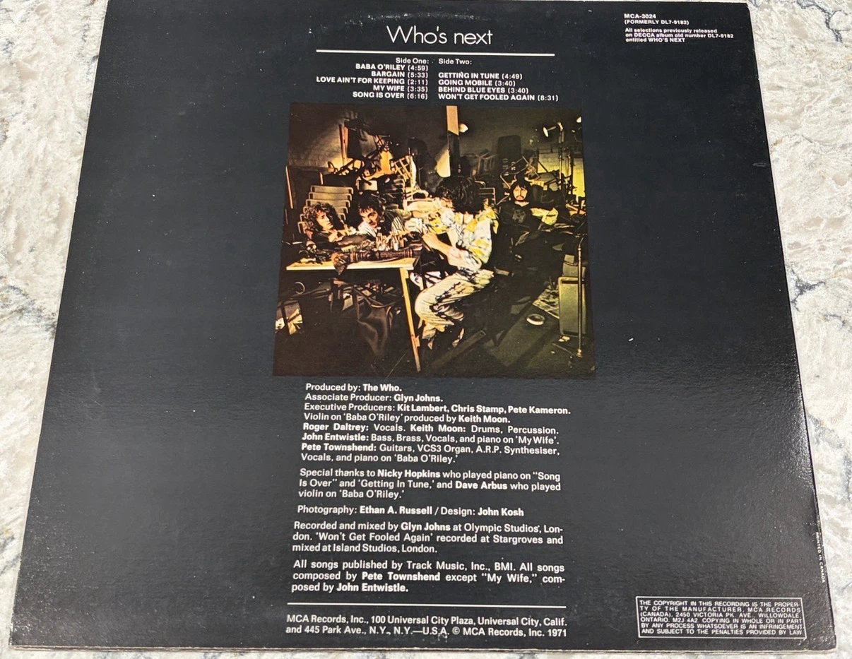 The Who Who’s Next LP | 🇨🇦 Masterphile (MCA-5220)(MG7-12888) - photo 2