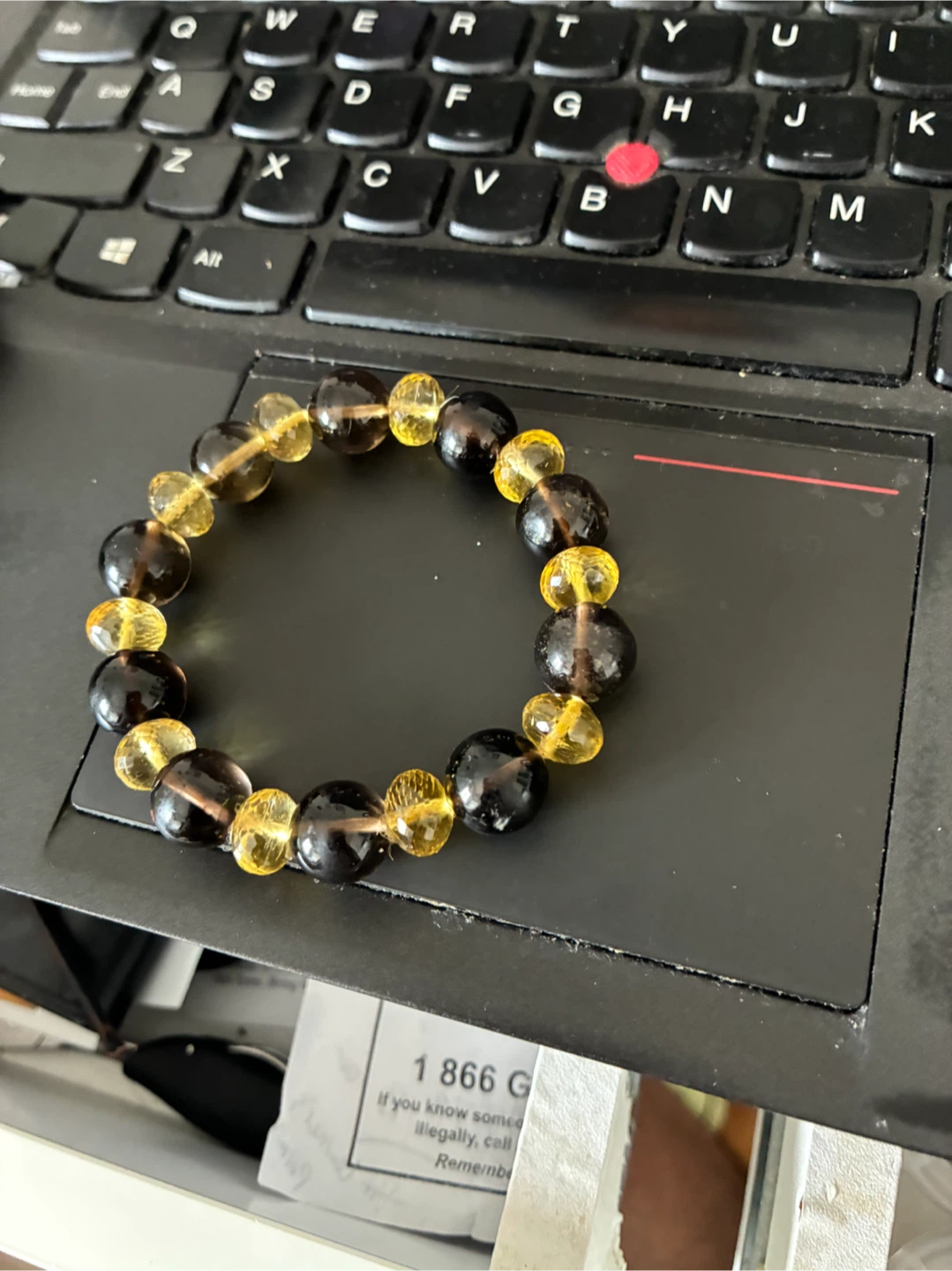 Amber Bead Bracelet - Smoky Quartz and Yellow Amber