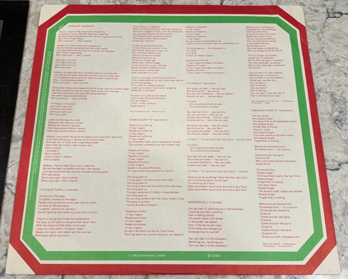 The Who It’s Hard (1982 🇨🇦 Pressing) Record (92 37311 CR) - photo 3
