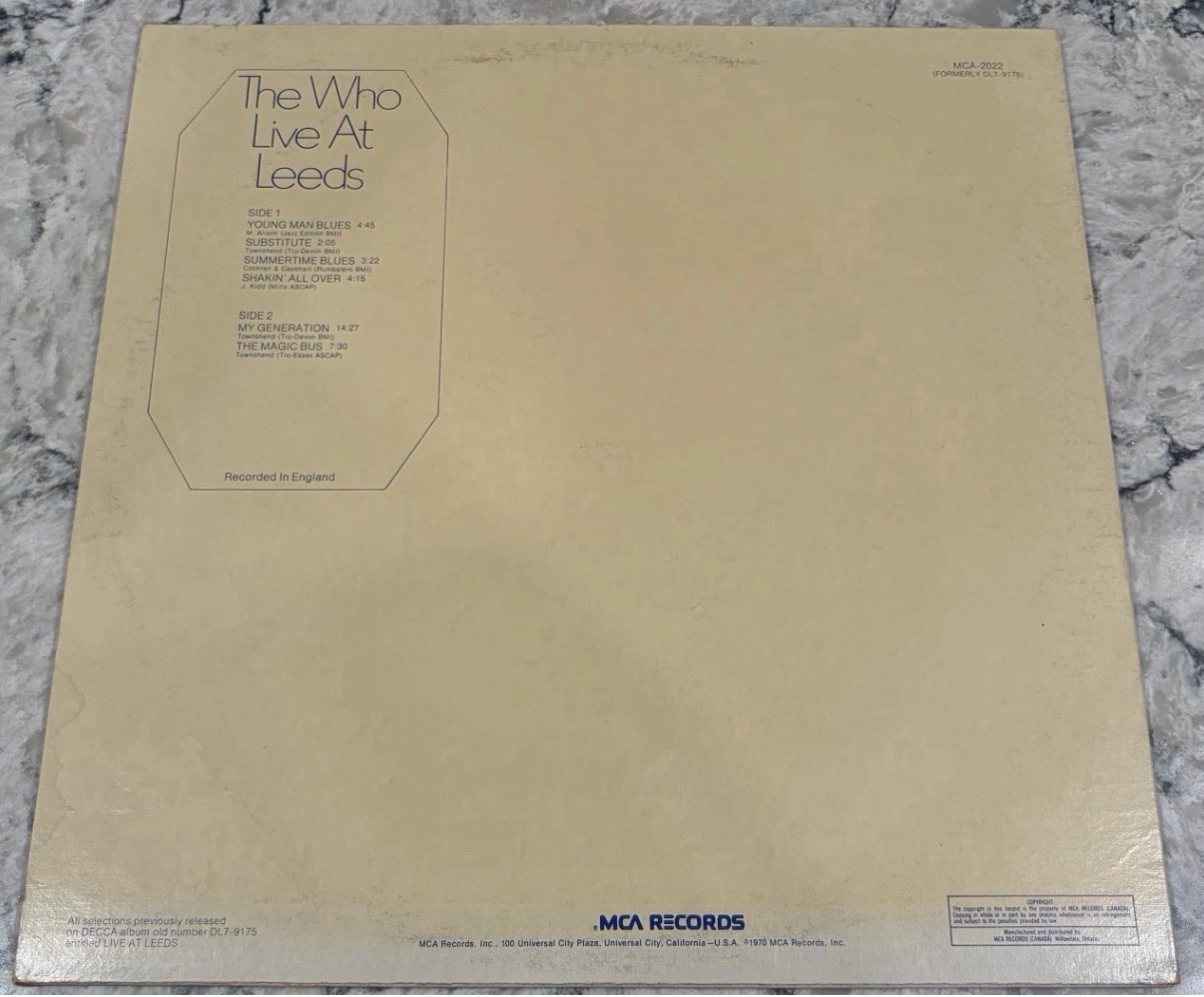 The Who – Live At Leeds 1973 Record 🇨🇦 MCA-2022 Pressing - photo 2