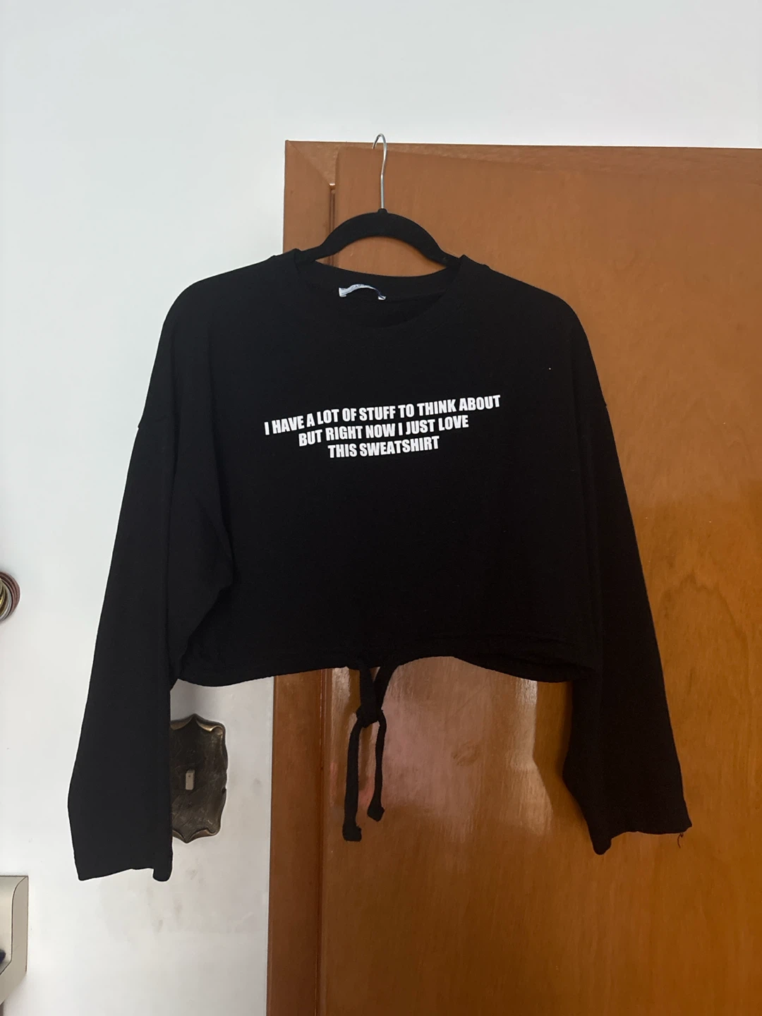 Black Cropped Sweatshirt with Slogan