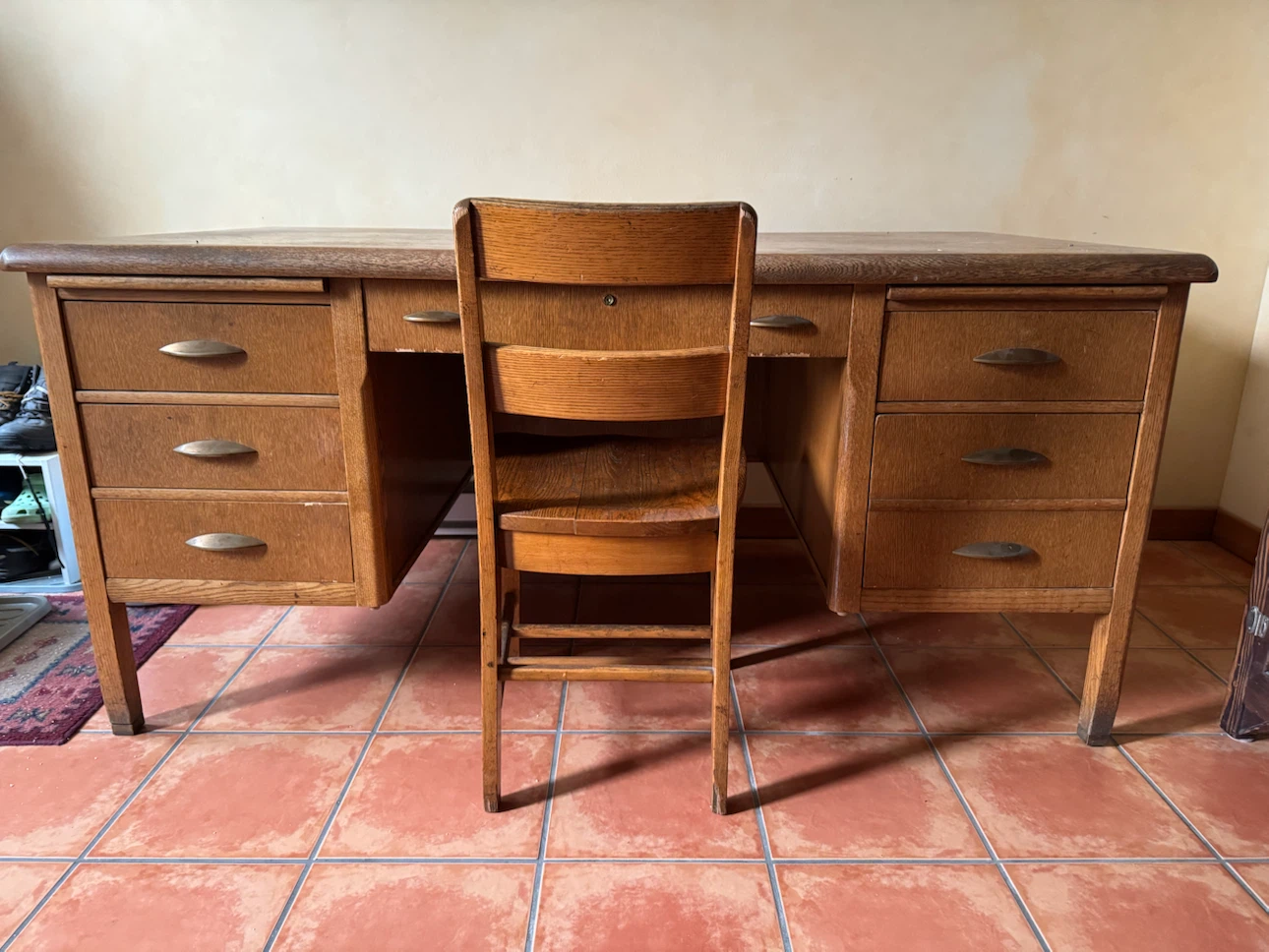 Vintage Wooden Desk with Chair