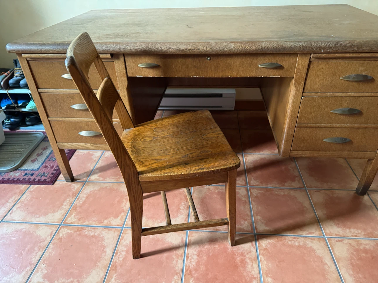 Vintage Wooden Desk with Chair - photo 2