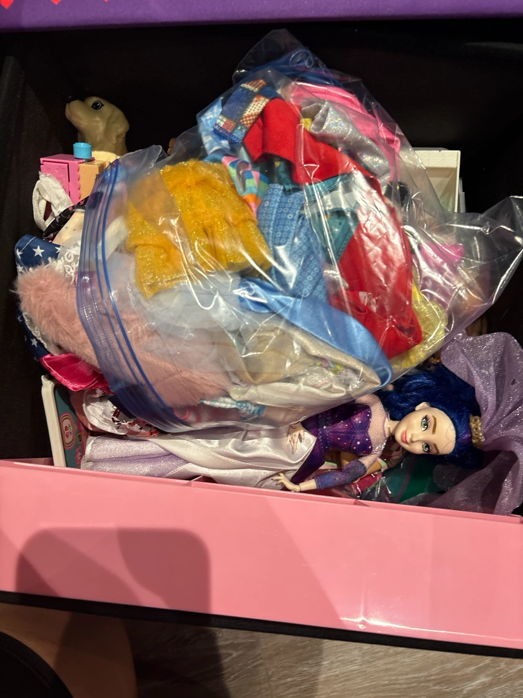 Storage box filled with Barbies, exercises and furniture - photo 3