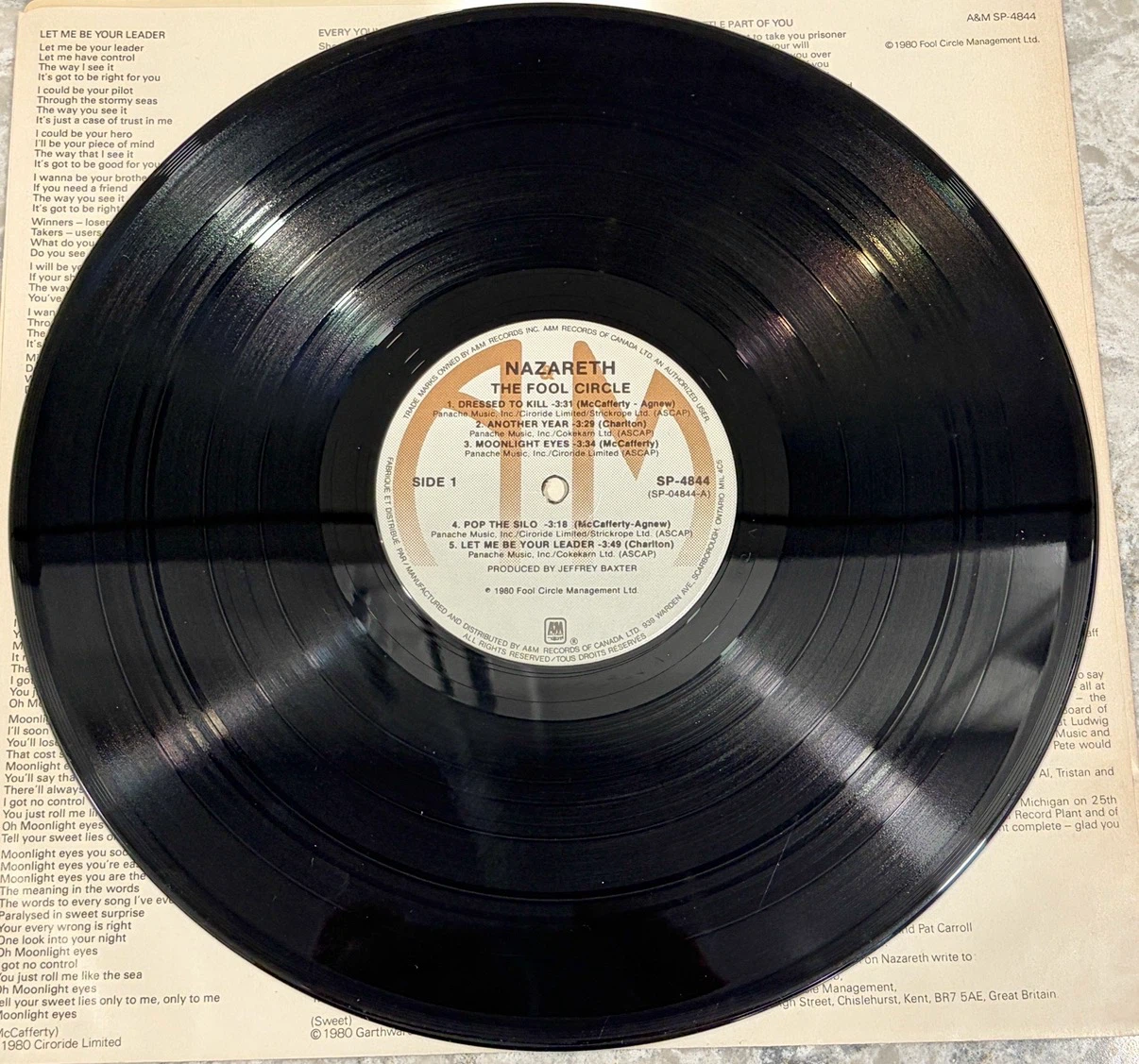 Nazareth The Fool Circle 1980 🇨🇦 Pressing A&M (SP-4844) Record - photo 5