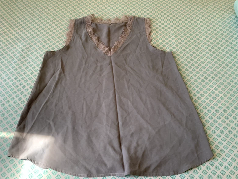 Grey Sleeveless Top with Lace Trim