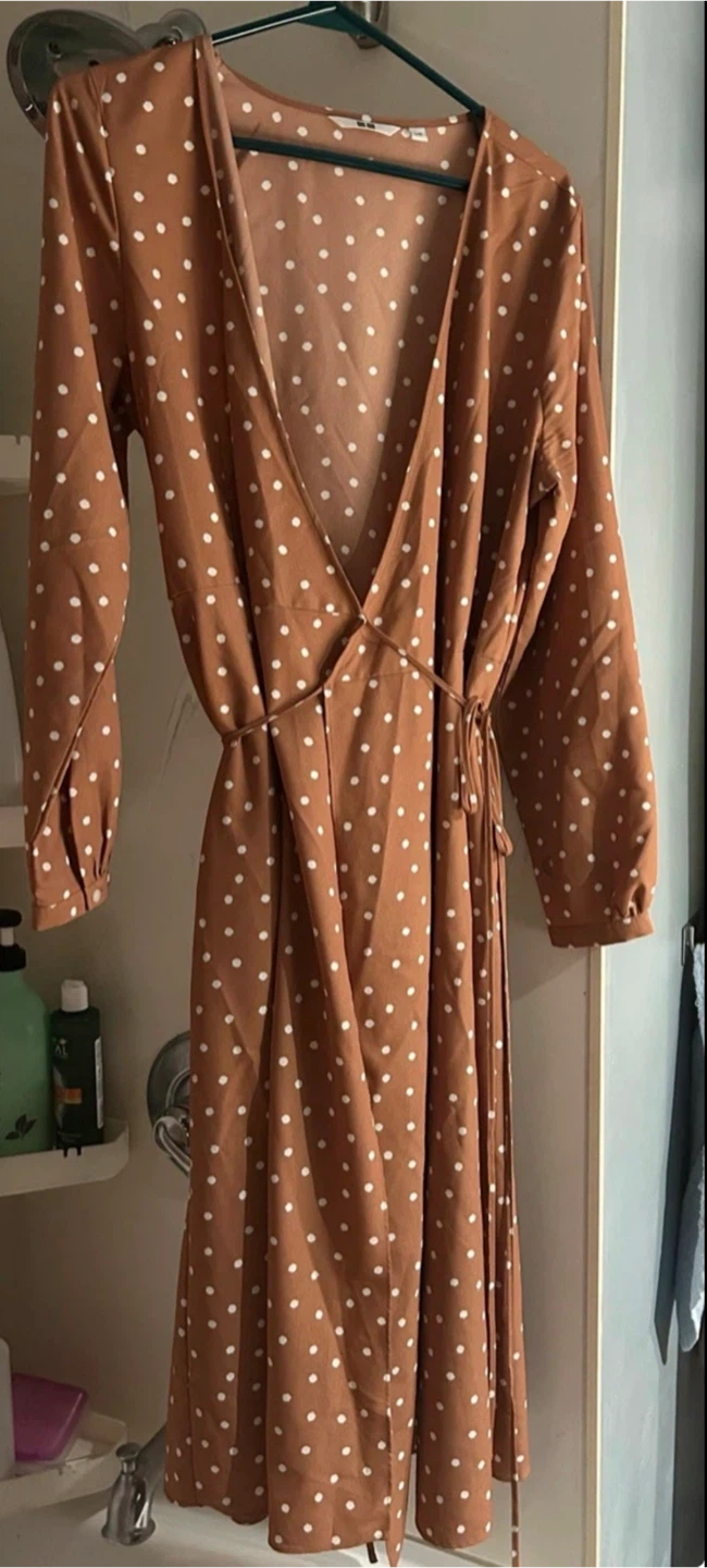 Uniqlo Brown Polka Dot Wrap Dress