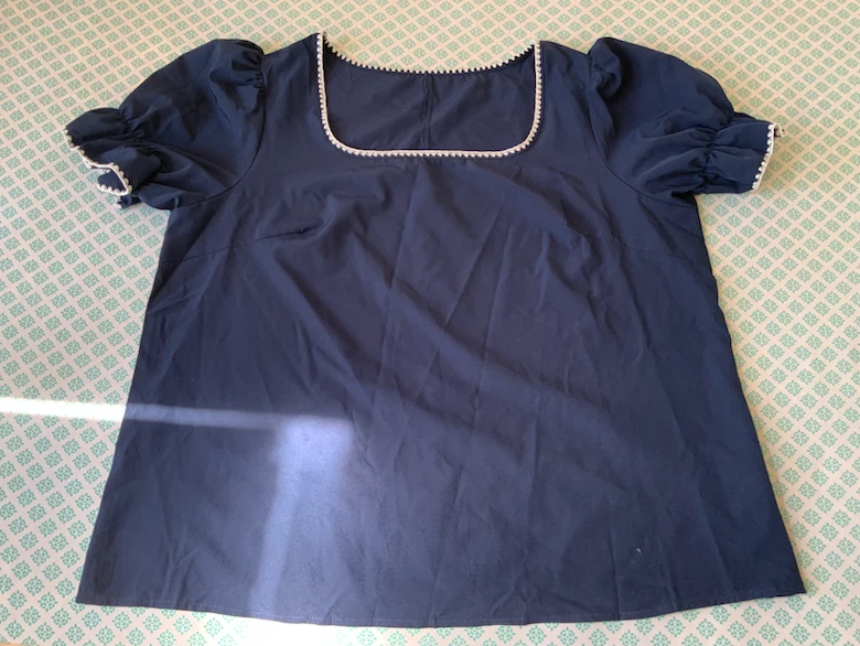 Dark Navy Puff Sleeve Top with White Trim