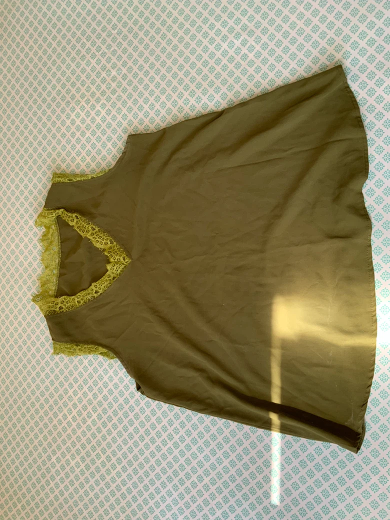 Olive Green Lace Trim Tank Top